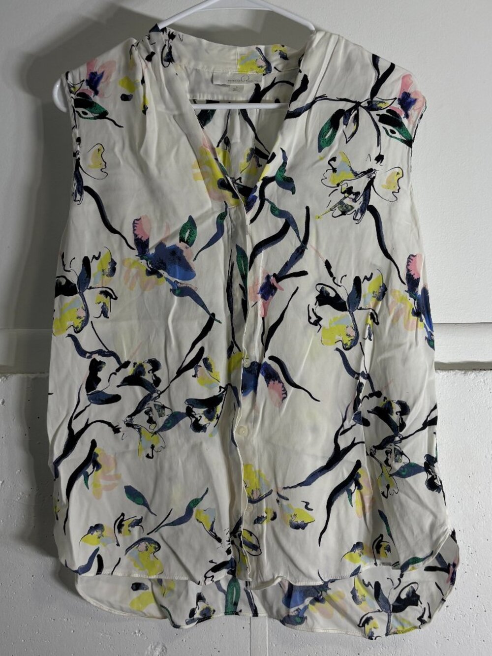 Emerson Rose White Abstract Floral Sleeveless Blouse